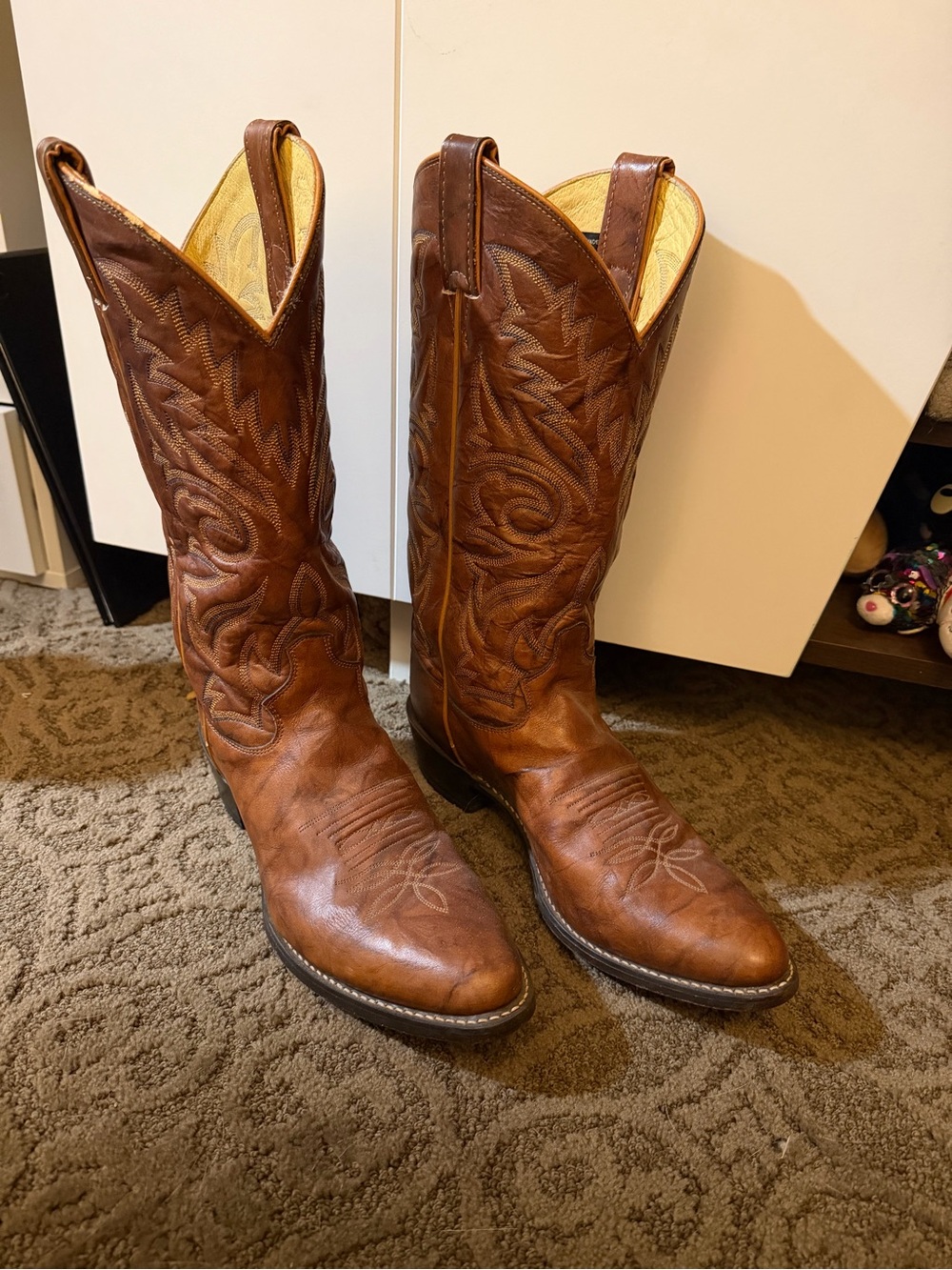 Justin Boots Men's Chestnut Brown Embroidered Western Cowboy Boots